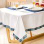 White Table Cloth With Blue Plaid Border