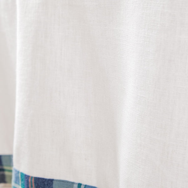 White Table Cloth With Blue Plaid Border