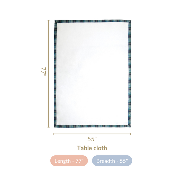 White Table Cloth With Blue Plaid Border