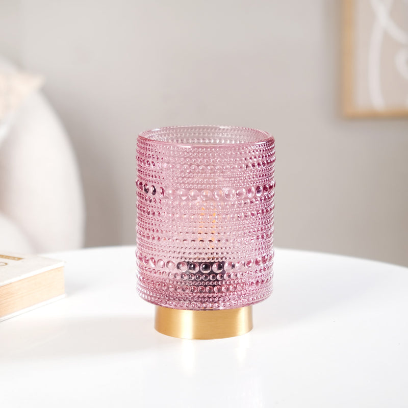 Sleek Portable Purple Glass Bedside Lamp With E27 Light Bulb