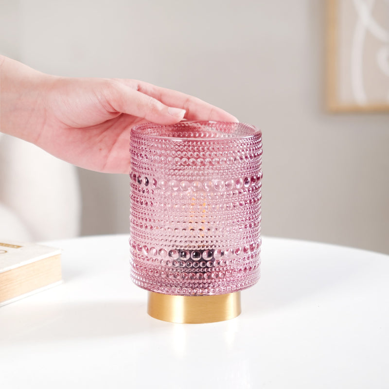 Sleek Portable Purple Glass Bedside Lamp With E27 Light Bulb