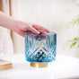 Blue Tinted Glass Cordless Table Lamp With LED Light Bulb