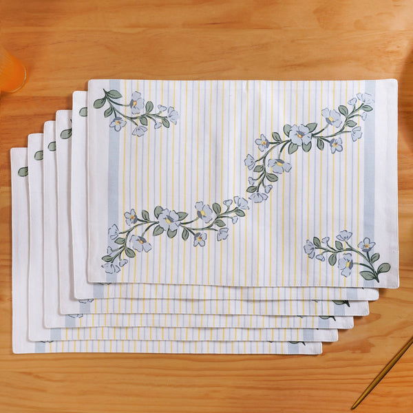 Azzurro Printed Cotton Mat And Napkin Set Of 12