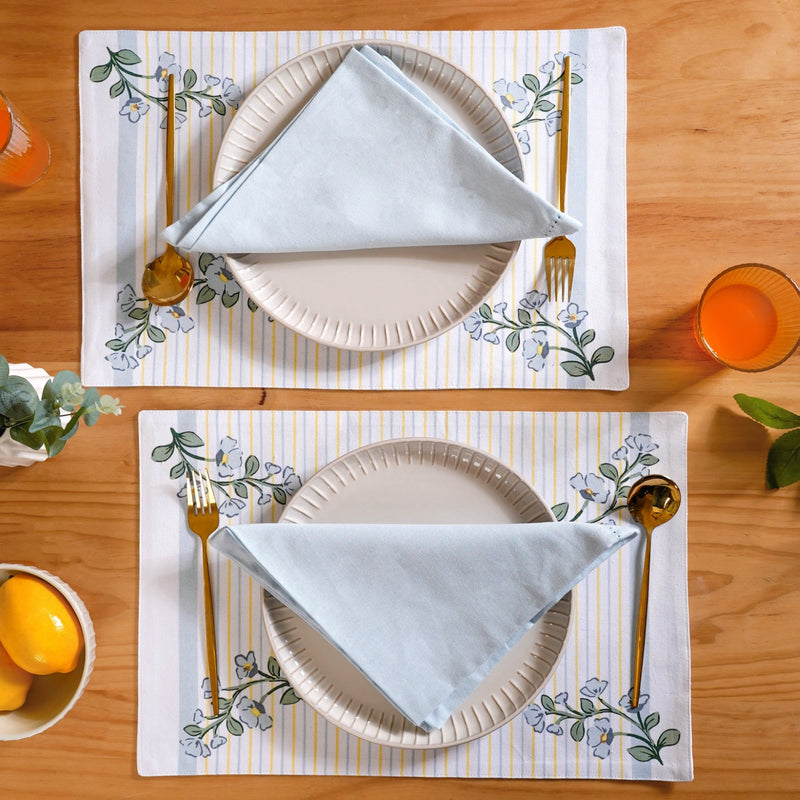 Azzurro Printed Cotton Mat And Napkin Set Of 12
