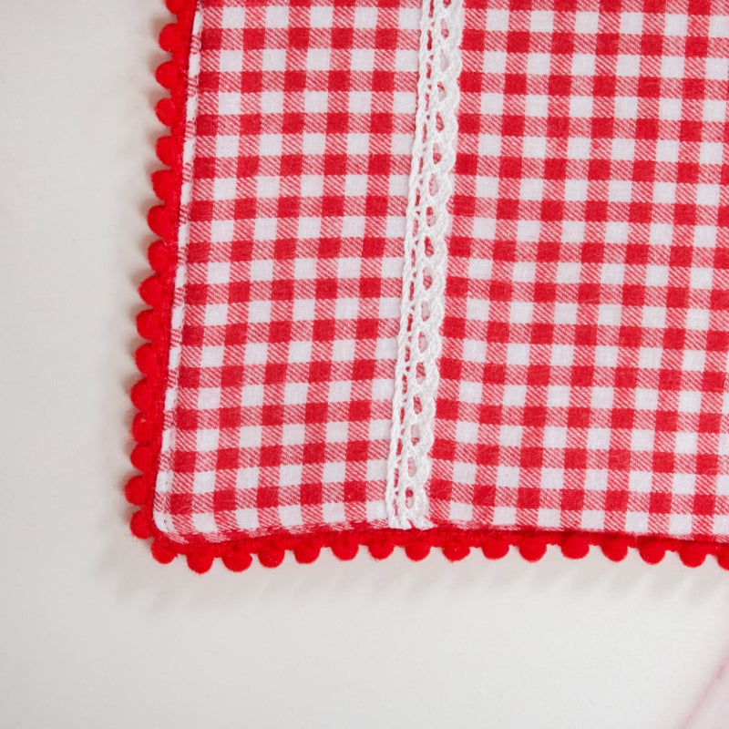 Red Checkered Cotton Table Runner With 6 Table Mats