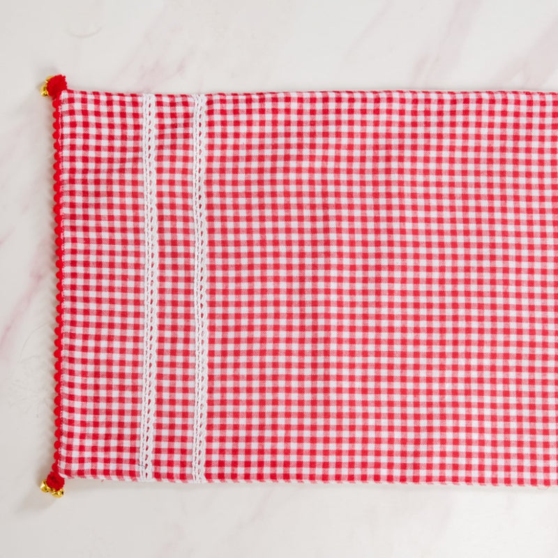 Red Checkered Cotton Table Runner With 6 Table Mats