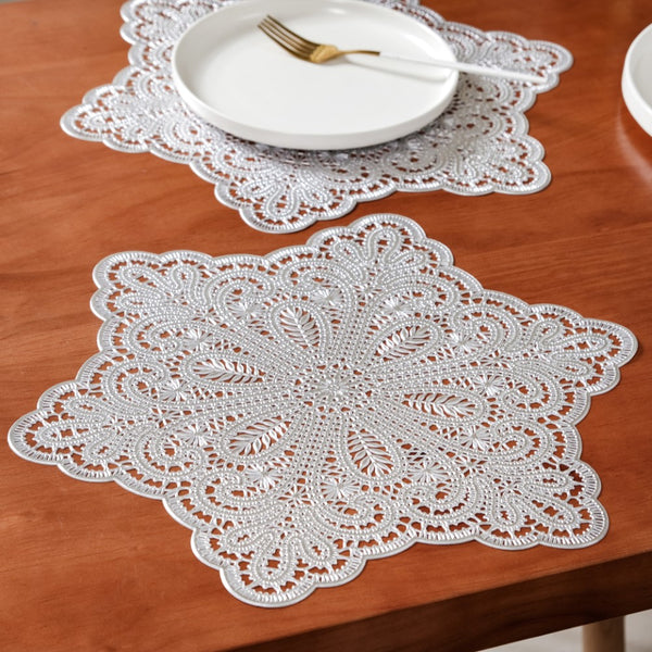 Star Shaped Cutwork Table Mat Silver Set Of 6