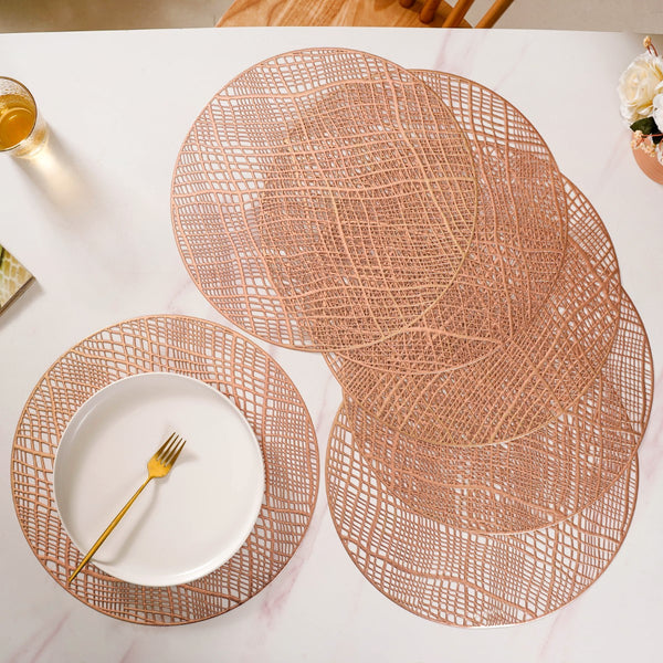 Rose Gold Designer Round Table Mat Set Of 6 Online - Premium Table Mat ...