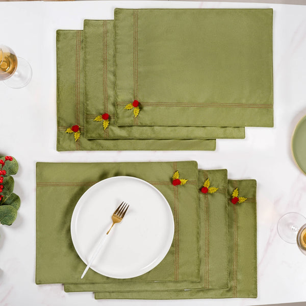 Green Velvet Table Mat Set Of 6