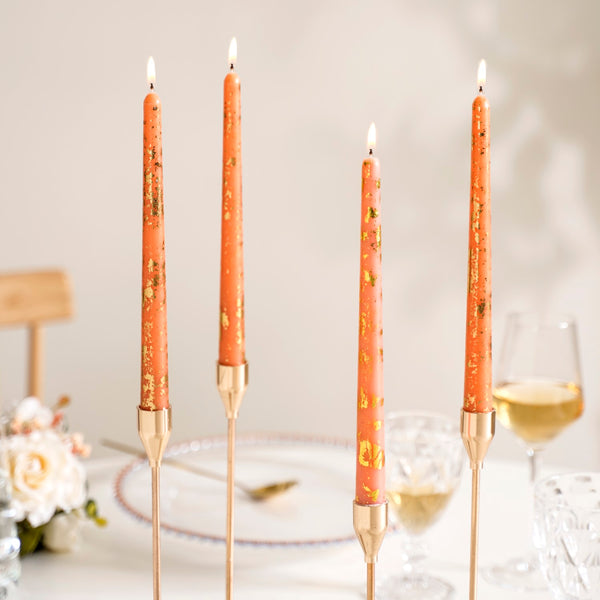 Candle With Golden Flecks Peach Set Of 8