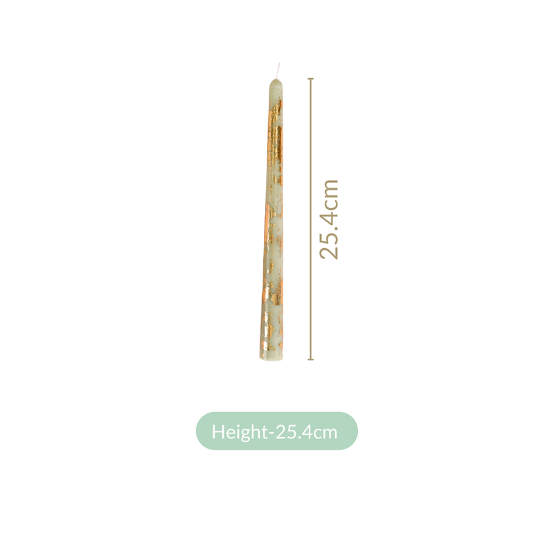 Serene Green Taper Candles With Gold Leaf Design Set Of 8