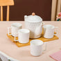 Set Of 4 Chic Teacups With Tea Kettle And Serving Tray