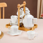 Hexagonal Minimalist White Tea Set With Wooden Stand