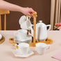 Hexagonal Minimalist White Tea Set With Wooden Stand