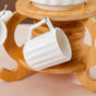 Fluted Ceramic Tea Set With Double Tier Wooden Stand