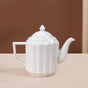 Fluted Ceramic Tea Set With Double Tier Wooden Stand