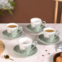 Serene Tropics Ceramic Tea Cup Saucer Set Of 4 Sage 225ml