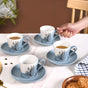 Serene Tropics Ceramic Tea Cup And Saucer Set Of 4 Blue 225ml