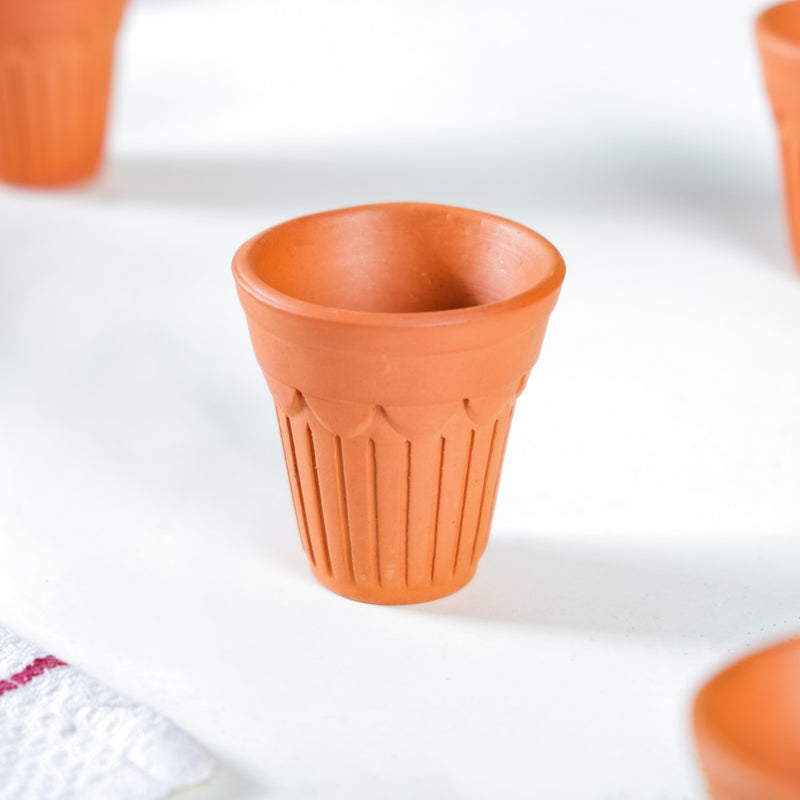 Real Bengal Terracotta Mini Kulhad Cup Set Of 12 60ml- Kulhad, tea cups, tea cup set, cutting chai glasses, tea cups with stand, terracotta tumblers