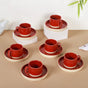 Chic Minimalist Tea Cup And Saucer Set Of 6 Maroon 100ml - Tea cup set, tea cups, coffee cups, ceramic tea cups, cups and saucers, cup and saucer set