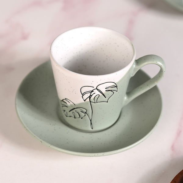 Serene Tropics Ceramic Tea Cup Saucer Set Of 4 Sage 225ml