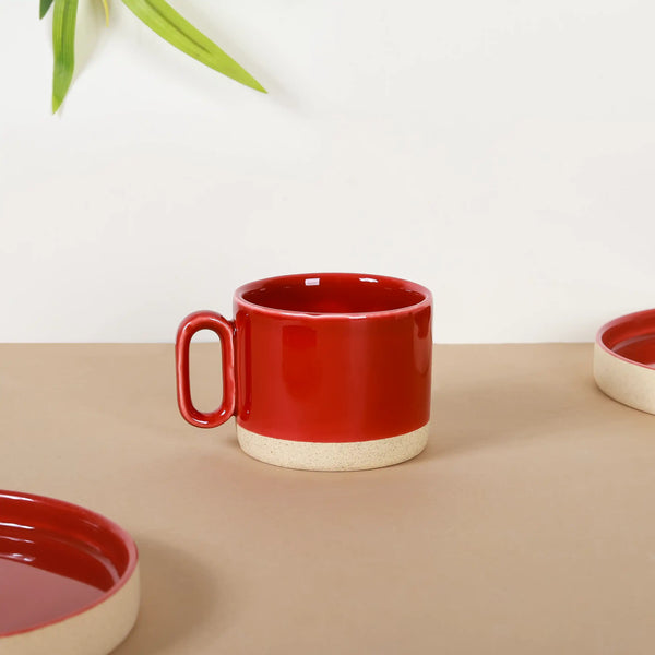 Chic Minimalist Tea Cup And Saucer Set Of 6 Maroon