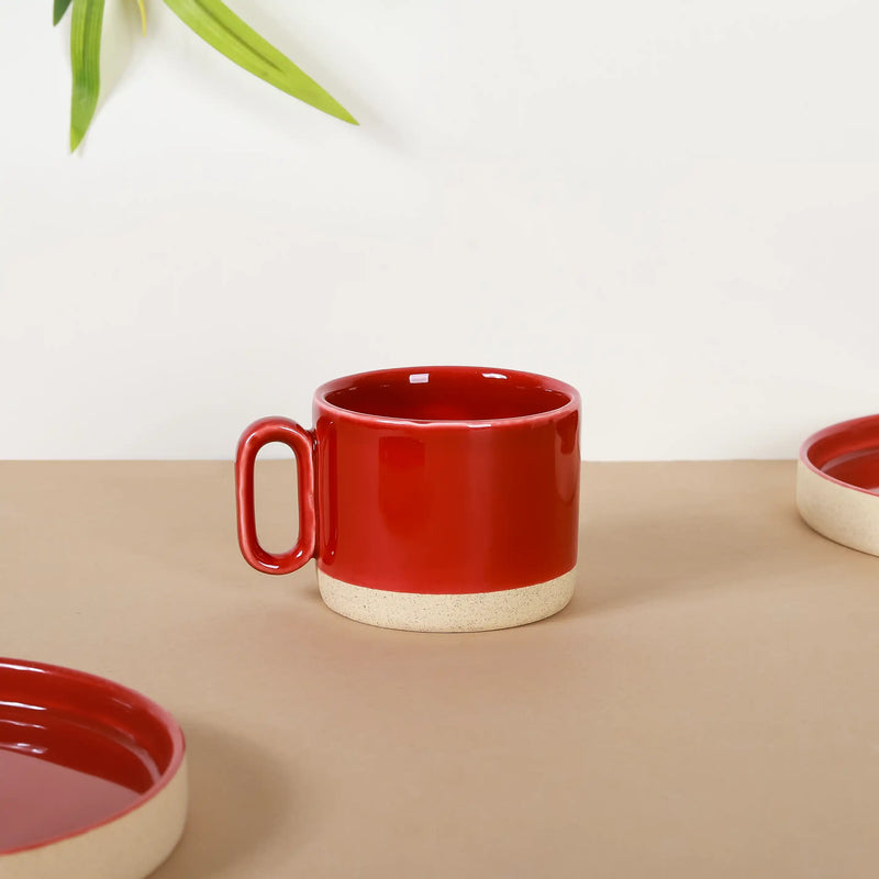 Chic Minimalist Tea Cup And Saucer Set Of 6 Maroon 100ml - Tea cup set, tea cups, coffee cups, ceramic tea cups, cups and saucers, cup and saucer set