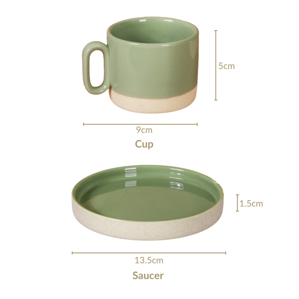 Chic Minimalist Ceramic Cup And Saucer Set Of 6 Green