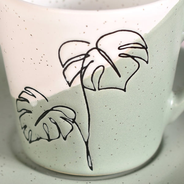 Serene Tropics Ceramic Tea Cup Saucer Set Of 4 Sage 225ml