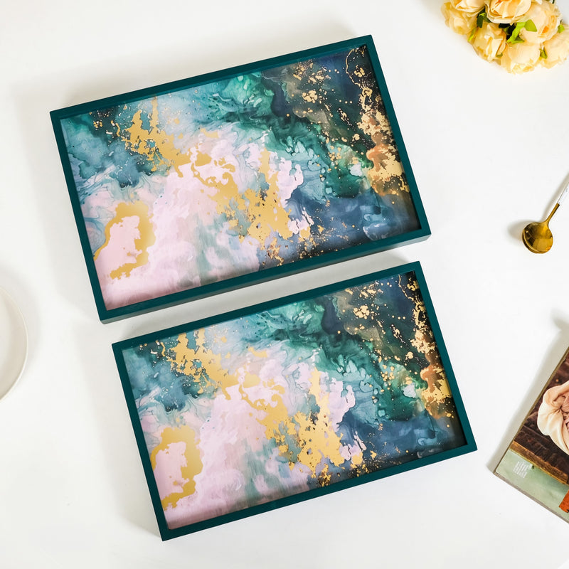 Impressionism Sky Art Tray Set Of 2 Teal