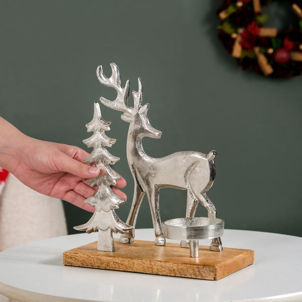 Christmas Tree And Reindeer Candle Holder