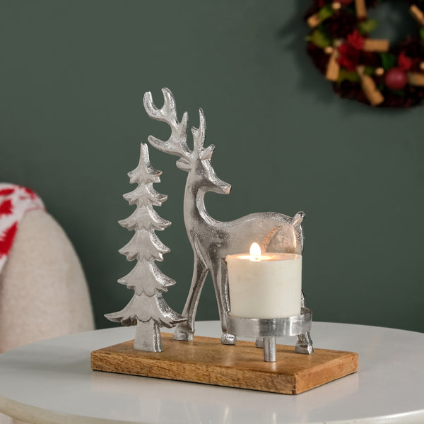 Christmas Tree And Reindeer Candle Holder