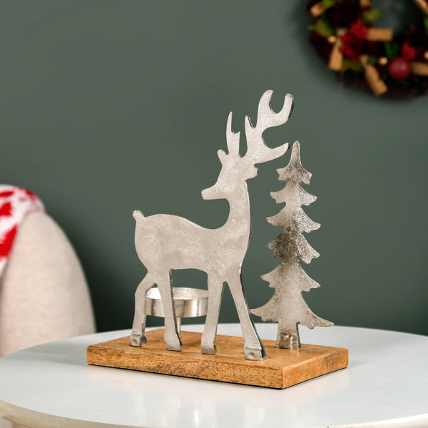 Christmas Tree And Reindeer Candle Holder