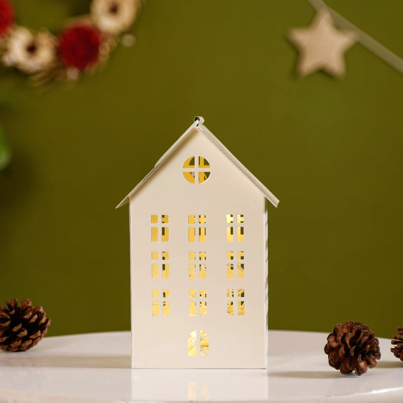 Festive House Lantern With Handle Ivory