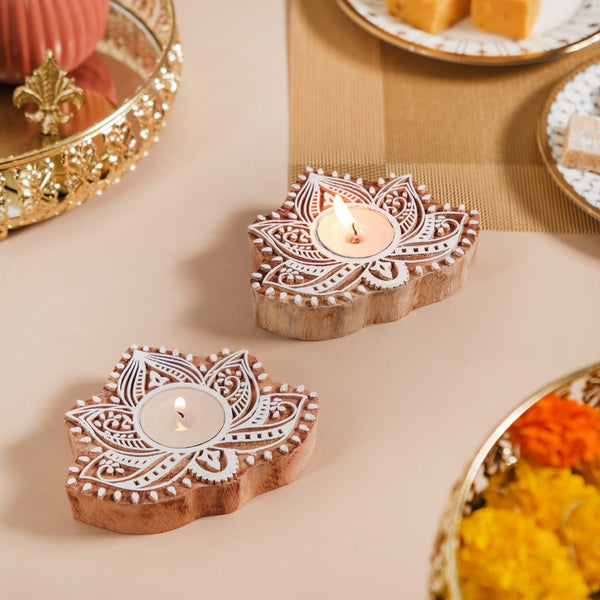 Blooming Lotus Tea Light Candle Holder Set Of 2