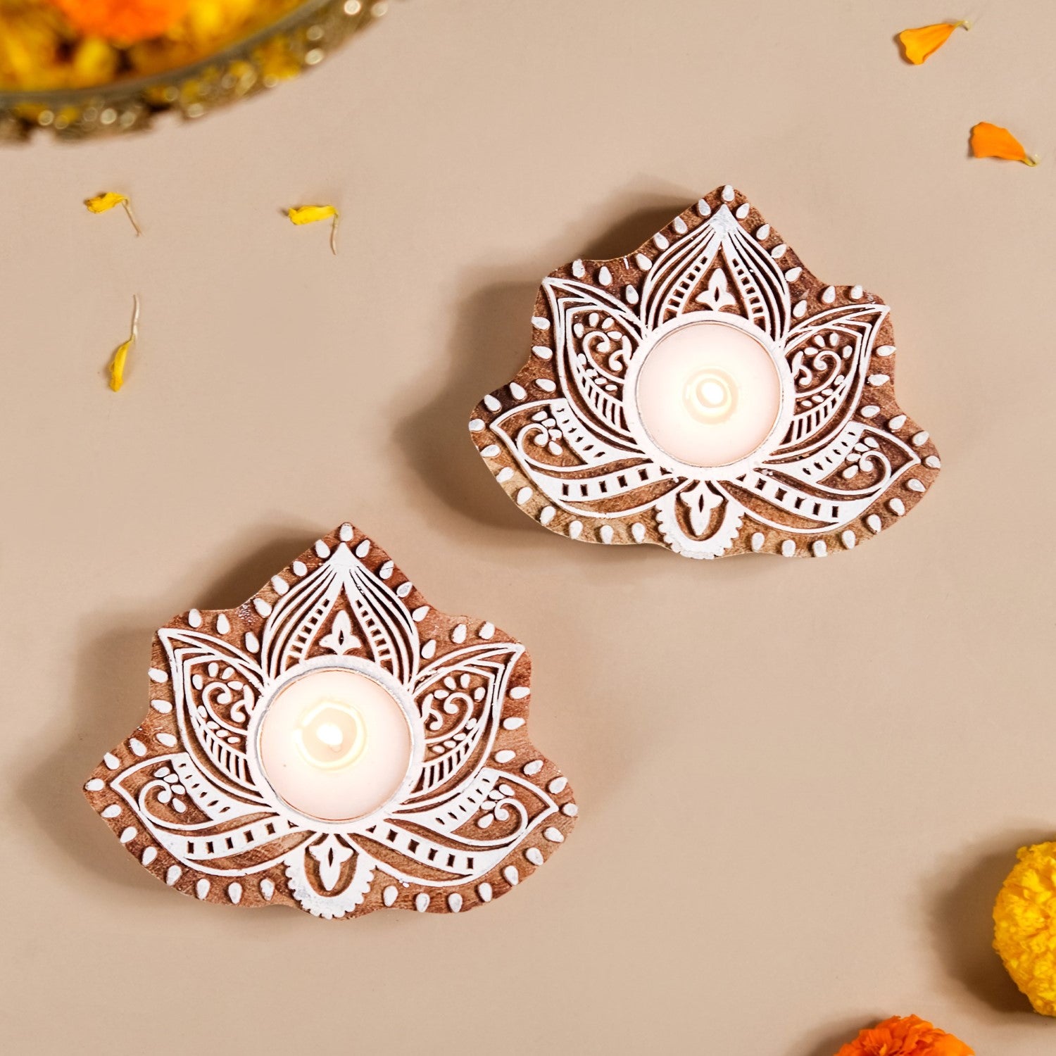 Blooming Lotus Tea Light Candle Holder Set Of 2