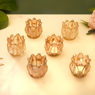 Tulip Glass Tea Light Candle Holder Amber Set Of 6