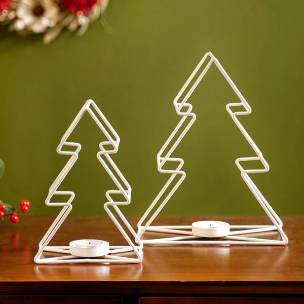 Metal Christmas Tree Candle Holder Set of 2 Ivory
