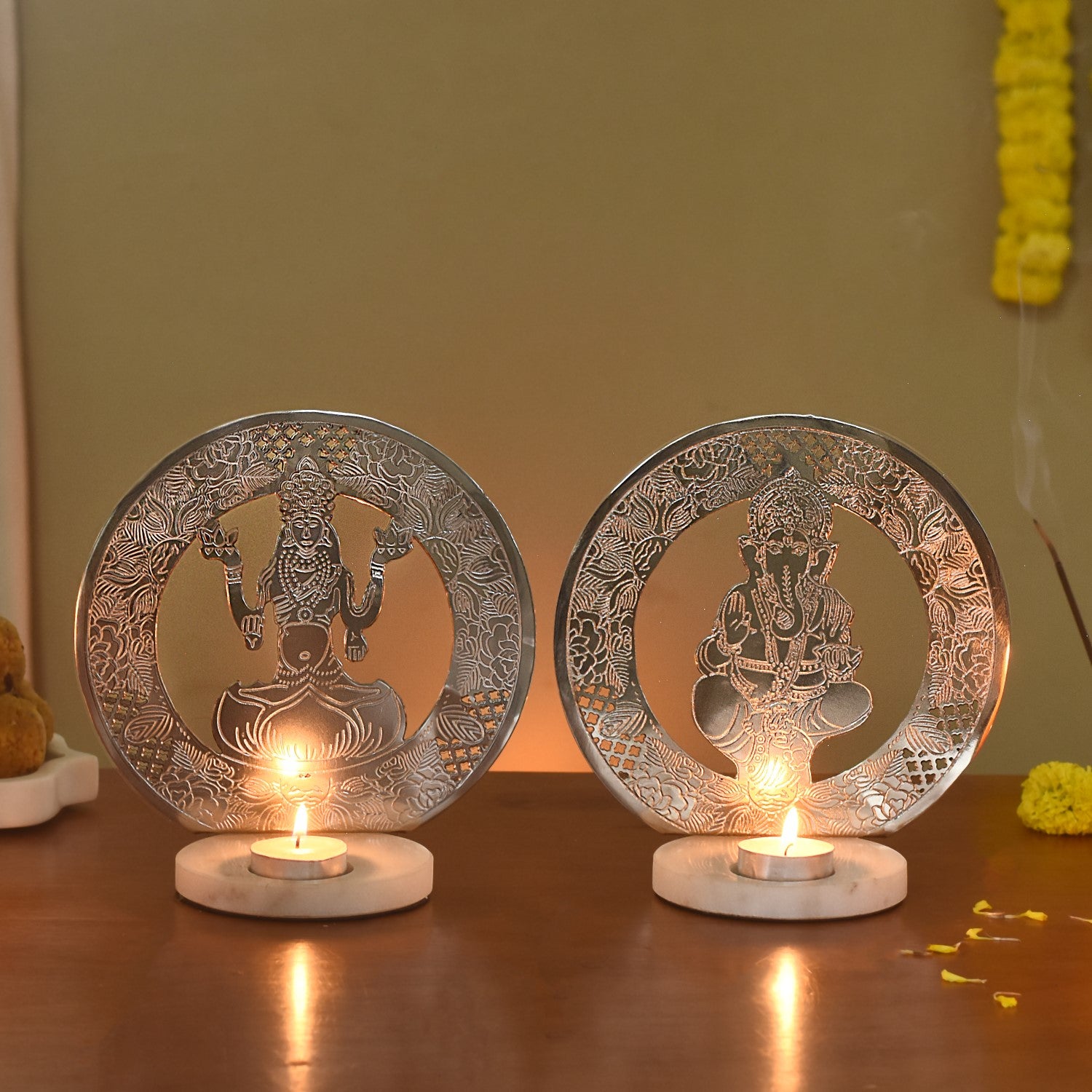 Laxmi Ganesh Metal Tealight Candle Holder Set Of 2 Online
