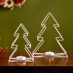 Metal Christmas Tree Candle Holder Set of 2 Ivory