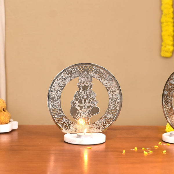 Laxmi Ganesh Metal Tealight Candle Holder Set Of 2