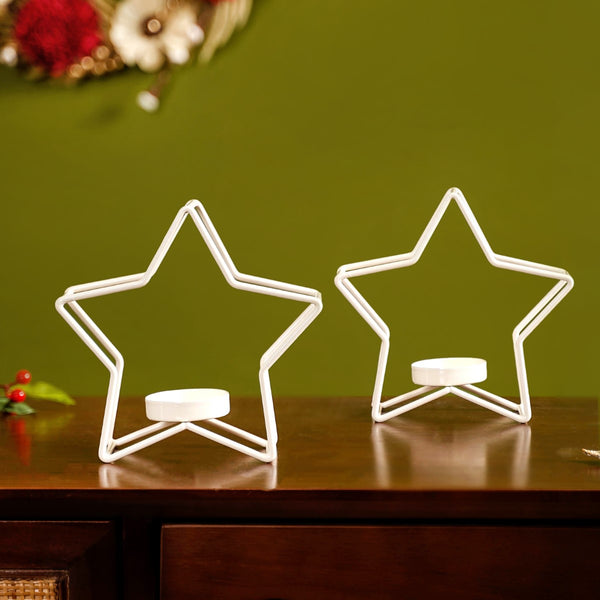 Star Candle Holder Set of 2 Off White