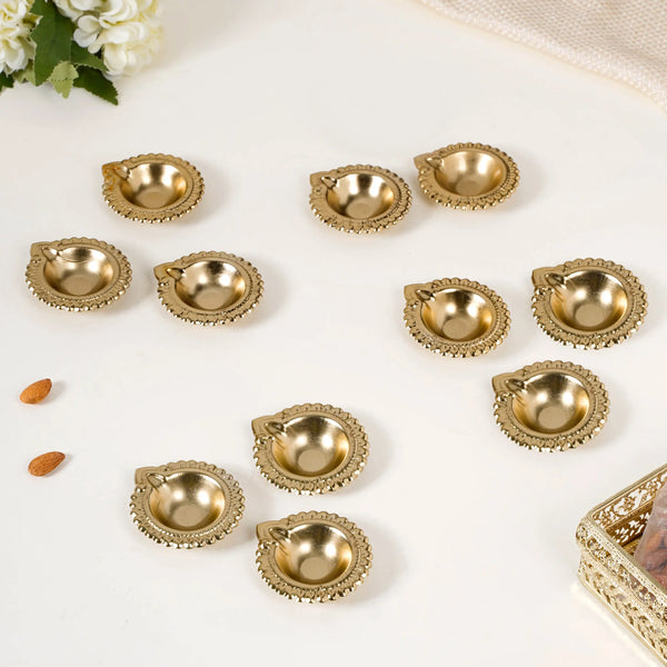 Decorative Tea Light Holder Gold Metal Reusable Set Of 11