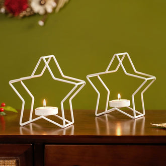 Starry Elegance Candle Holder Set of 2 Ivory