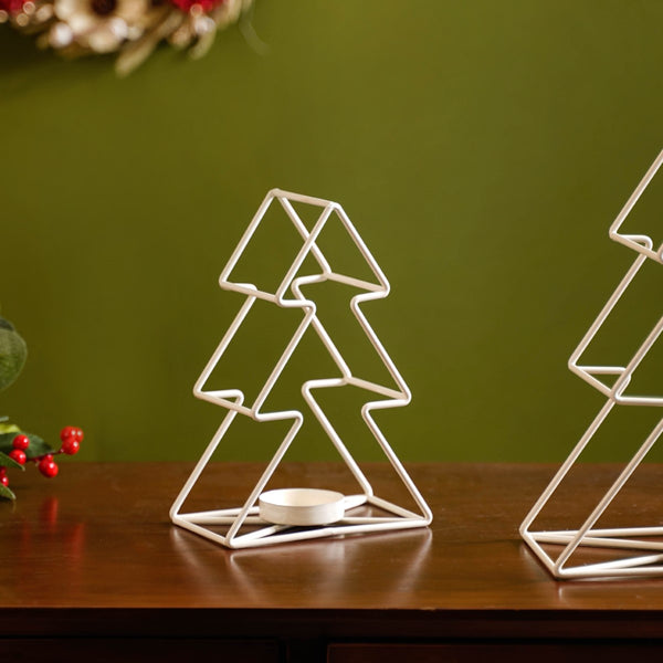 Metal Christmas Tree Candle Holder Set of 2 Ivory