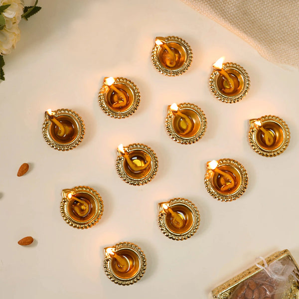 Decorative Tea Light Holder Gold Metal Reusable Set Of 11