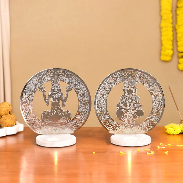 Laxmi Ganesh Metal Tealight Candle Holder Set Of 2