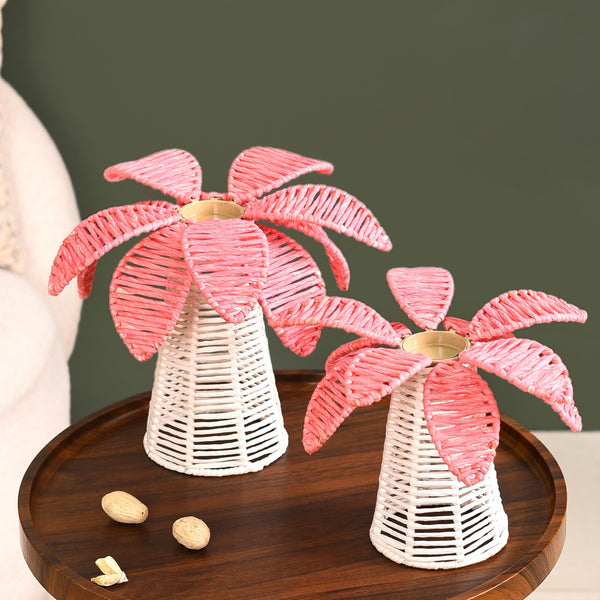 Sustainable Palm Tree Candle Stand Set Of 2