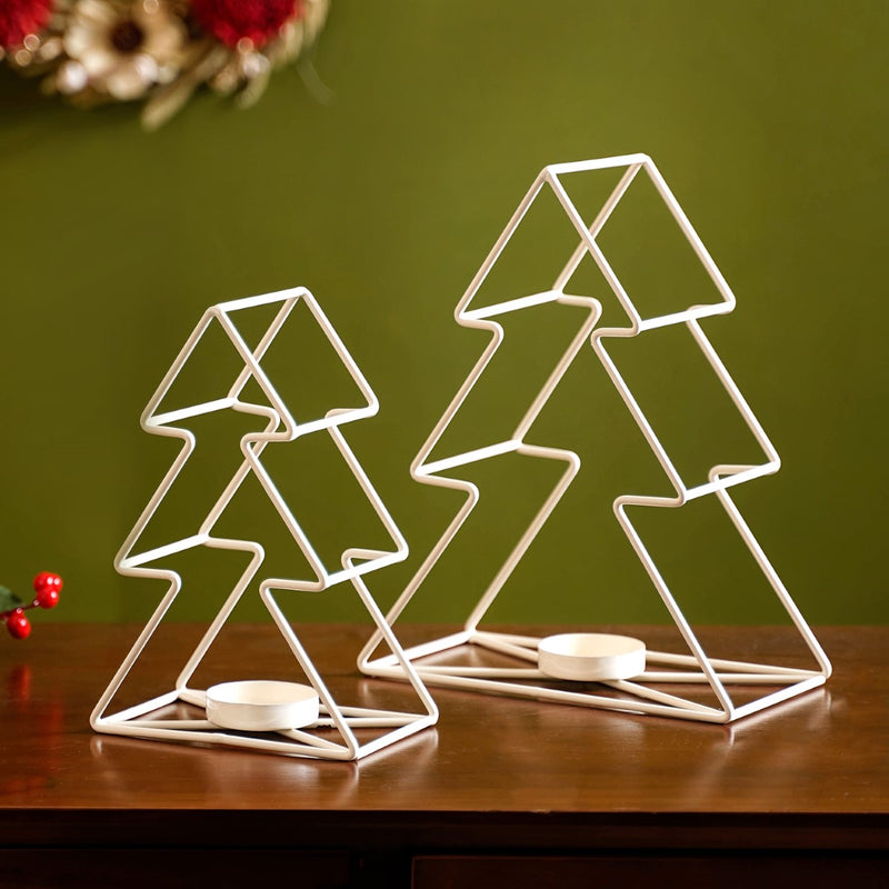 Metal Christmas Tree Candle Holder Set of 2 Ivory