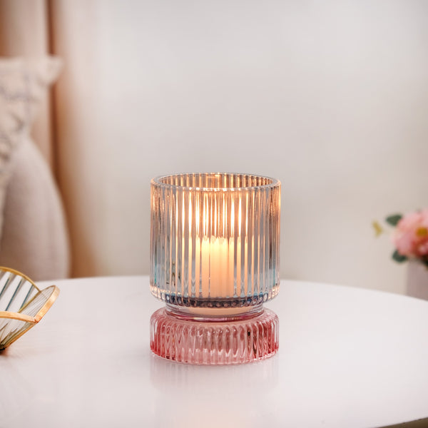 Ribbed Texture Glass Tealight Candle Holder